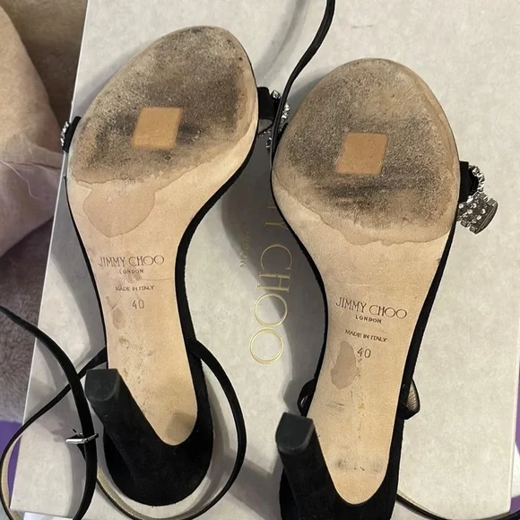 Jimmy Choo Black and Silver Heels with Crystal Embellishments - Picture 5 of 9